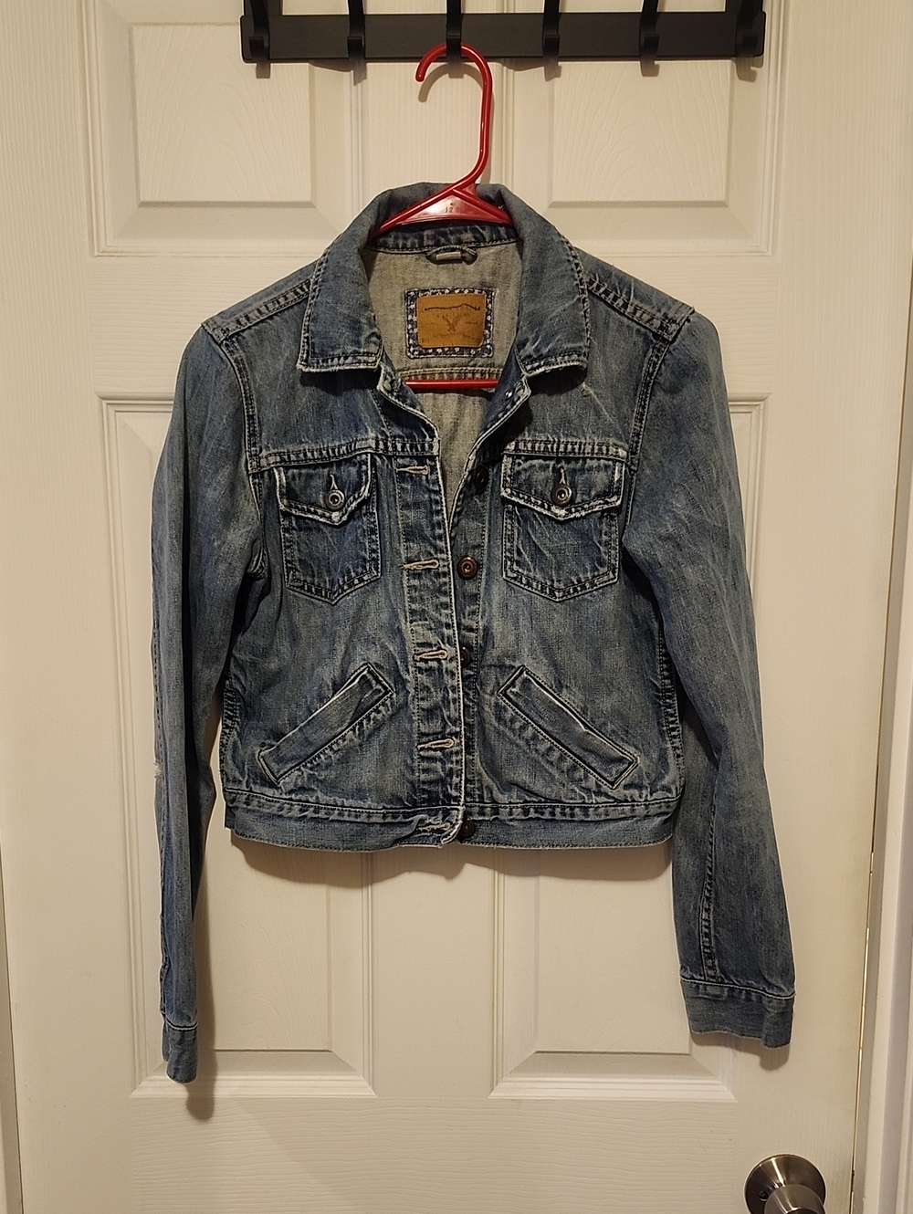 American Eagle Outfitters Light Blue Destressed Denim Jacket
